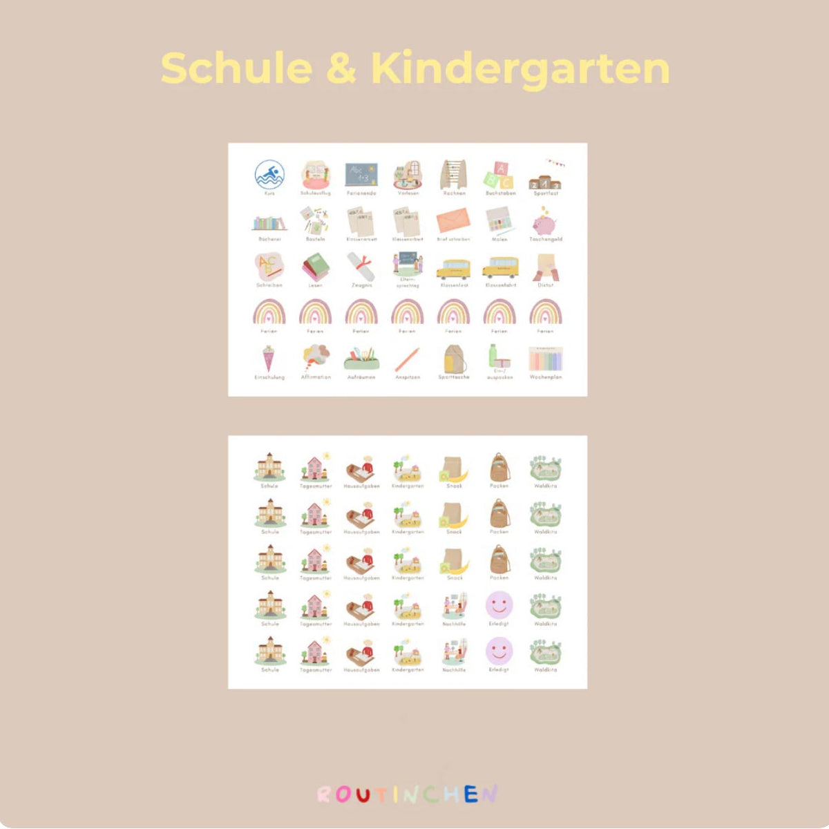 Routinekarten für die Themen Schule und Kindergarten von Routinchen