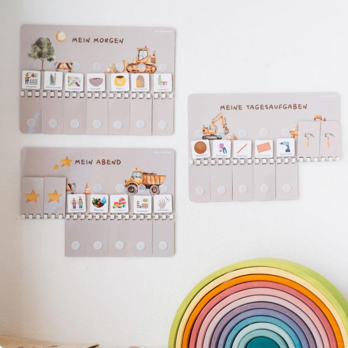 Tagesaufgaben-Planer und Morgen- und Abendplaner für Kinder im Baustellen-Design