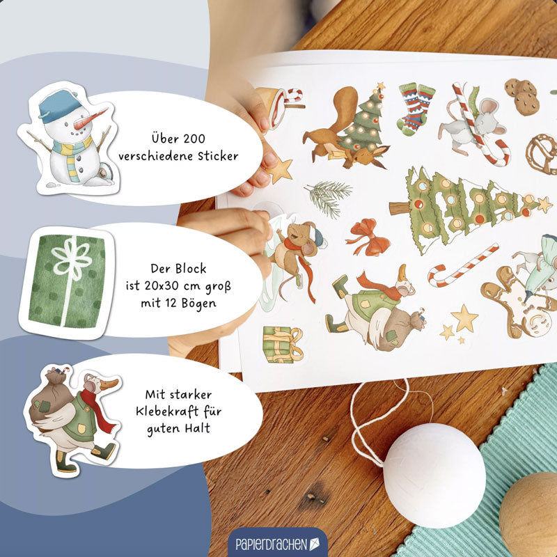 Über 200 Sticker mit hübschen Weihnachtsmotiven für Kinder